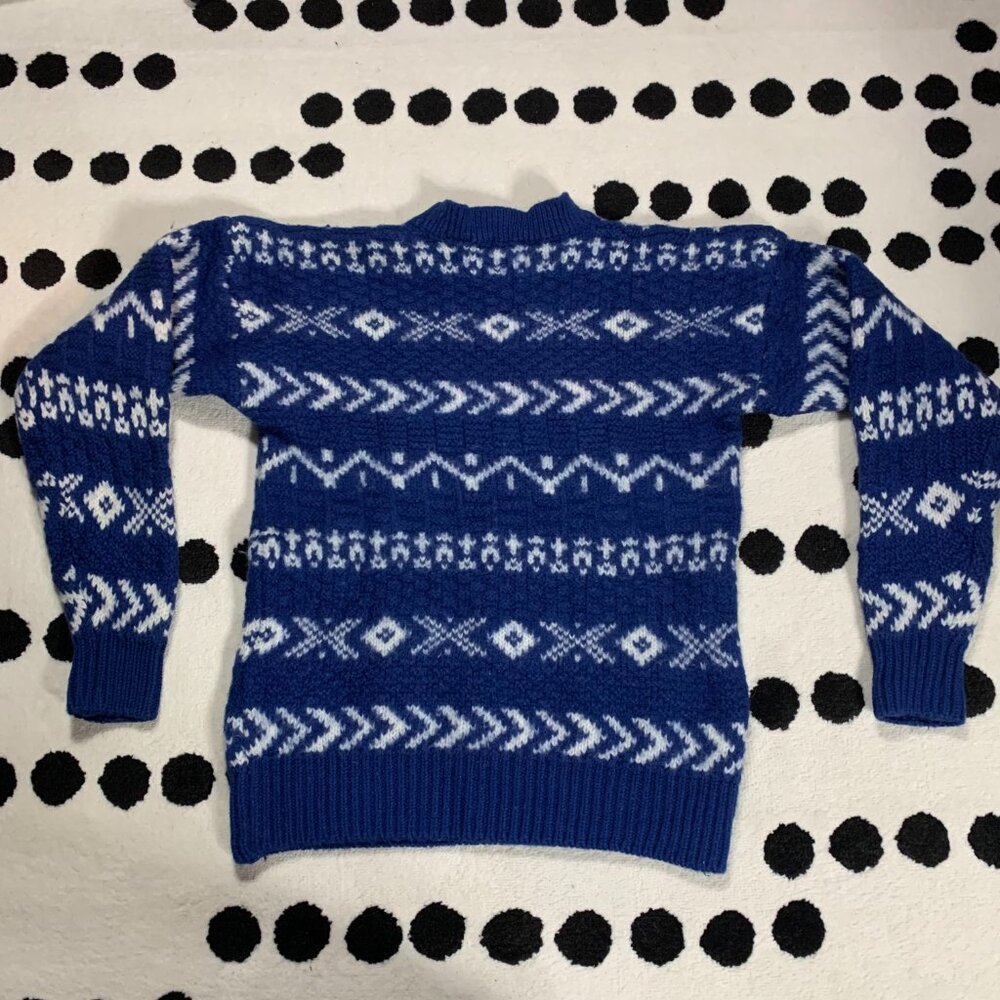Gap Vintage 90s Fair Isle Nordic Sweater Small Blue Wool Heavyweight Chunky Knit - Picture 5 of 12